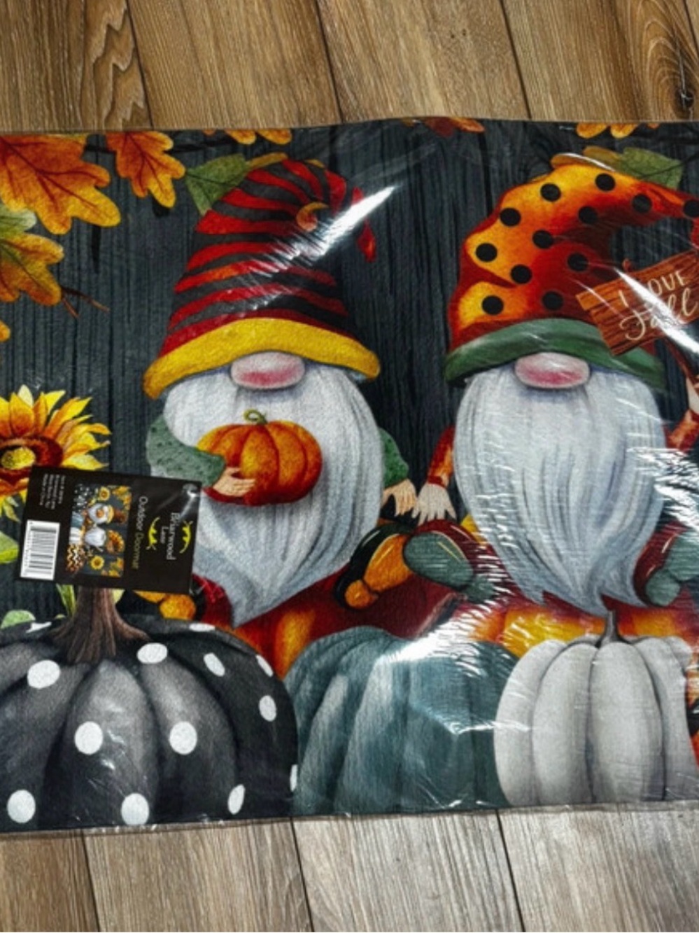 Autumn Gnome Doormat in Orange, Black and Green